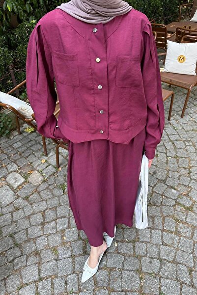 lamelif Skirted Hijab Suit Claret Red