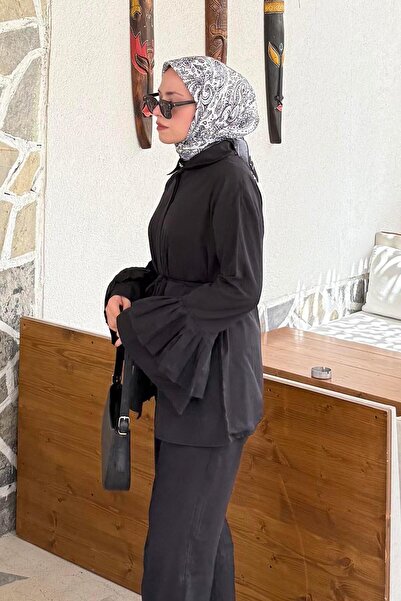 lamelif Πλισέ μακρύ πουκάμισο μαύρο