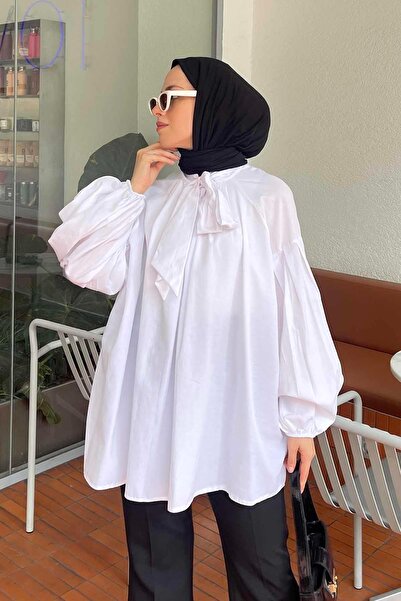 lamelif Комір-шарф Детальна сорочка Біла