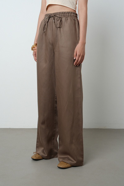 Orfeo Negro Women's Wide Leg Elastic Waist Lace-Up Solid Color Trousers