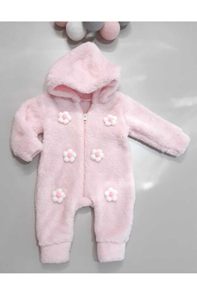Sönmez Baby KABARTMA ÇİÇEKLİ KIŞLIK FERMUARLI WELSOFT KIZ BEBE TULUMU