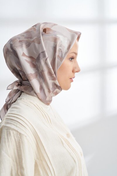 ARMANDA Crayon Patterned Tivil Silk Scarf 4305-Nude