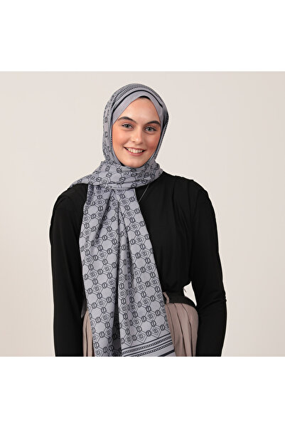 ipekistanbul Şal din mătase de bumbac - Model cu monogramă - Gri bleumarin