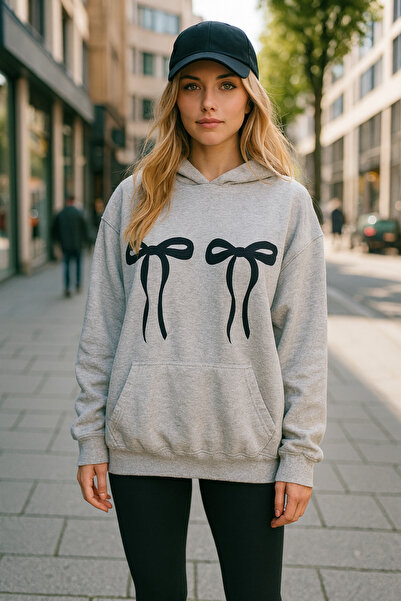 UNCİA OUTDOORS Γυναικείο φούτερ με κουκούλα, υπερμεγέθη, με στάμπα κορδέλας μ...