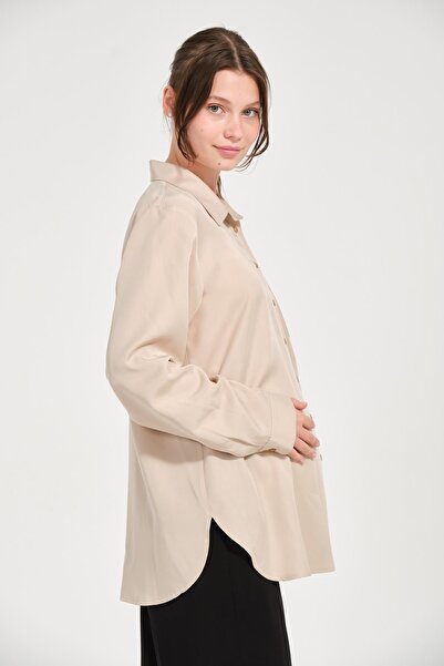 BUSA Cămașă de maternitate cu mânecă lungă și nasturi în față BEJ