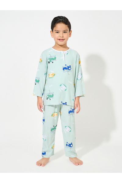 Styli Helicopter Print Long Sleeves T-Shirt and Pyjama Set