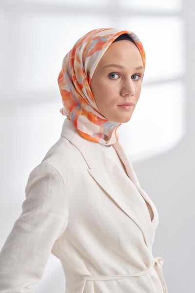 ARMANDA Crayon Patterned Tivil Silk Scarf 4305-Orange