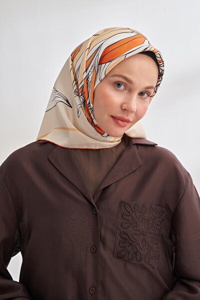 ARMANDA Μεταξωτό μαντήλι με σχέδιο ιβουάρ 4356-Μπεζ Πορτοκαλί