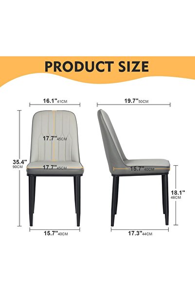 SKY TOUCH SKY-TOUCH Modern PU Leather Dining Chair, High Back with Soft Seat, Metal Side Legs, Grey
