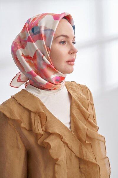 ARMANDA Crayon Patterned Tivil Silk Scarf 4305-Pomegranate