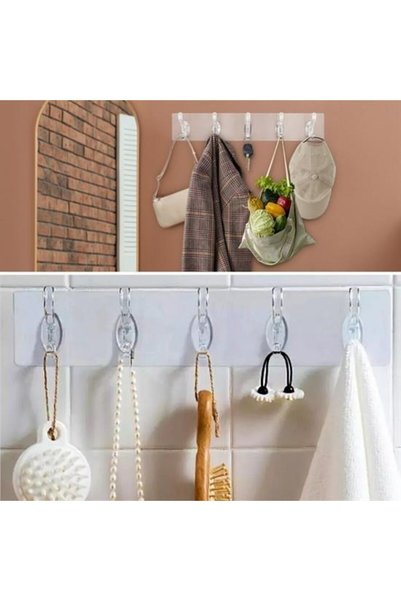 OLLEVRA 5-Piece Strong Adhesive Transparent Wall Hanger Bathroom Kitchen Organizer Practical Hanger