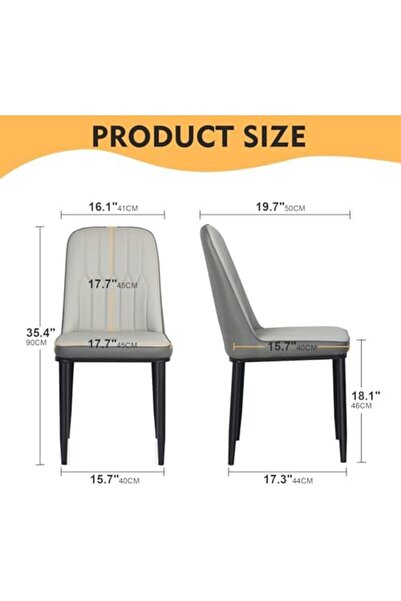 SKY TOUCH SKY-TOUCH Modern PU Leather Dining Chair, High Back with Soft Seat, Metal Side Legs, Grey