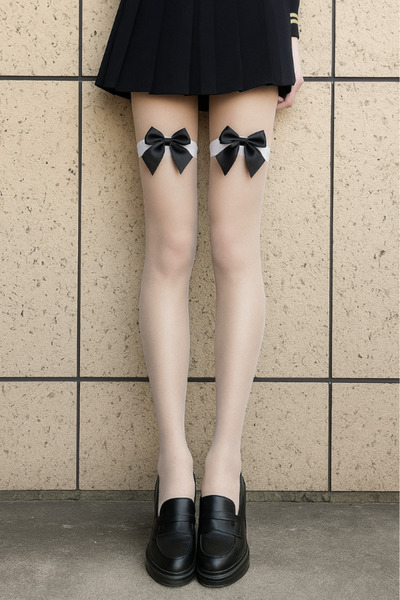 Ceniza Black Bow Over-The-Knee White Garter Stockings Anime Garter Stockings