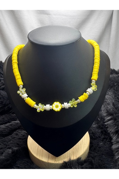RENKA مجموعة قلادة وسوار للأطفال من فيمو بوندج - مزينة بزهرة صفراء