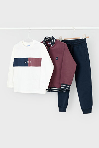 MAYORAL طقم بدلة رياضية للأولاد مكون من 3 قطع مع جاكيت بومبر - أرجواني/أزرق داكن