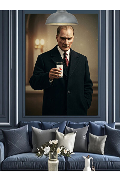 KanvasSepeti Mustafa Kemal Atatürk and Rakı Oil Painting Textured High Qualit...