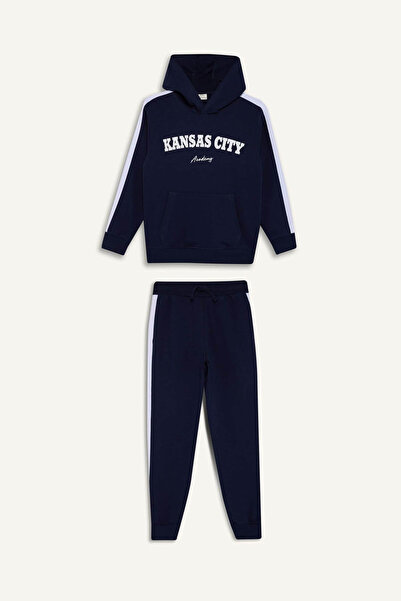 DeFacto 2-Piece Printed Navy Blue Boy's Top and Bottom Set F2503A8/Nv31