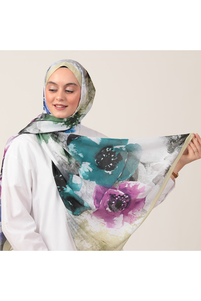 ipekistanbul شال من القطن والحرير - نمط هاتمي - ليموني