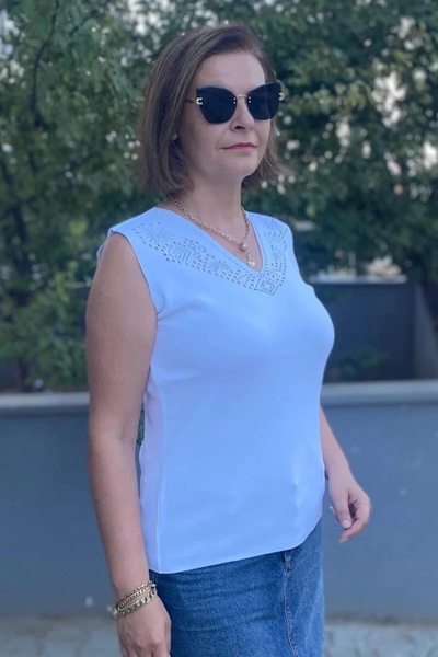 Mia Butik Women's Lina White Mercerized Sleeveless Blouse