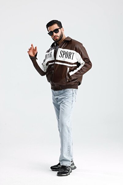 İLKCET MODA Моторспорт Премиум кафе Овърсайз мъжка кожена яке