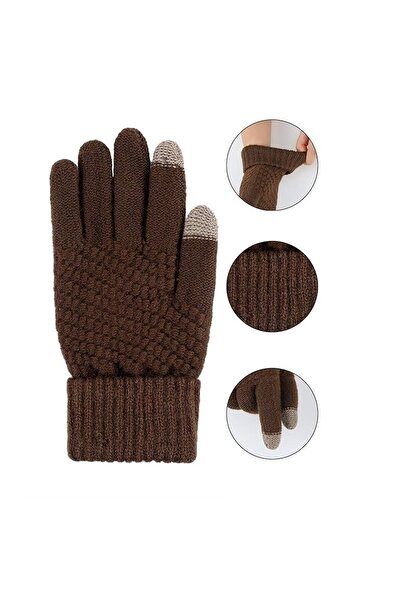 Flippy Women's Touchscreen Gloves, Acrylic Knit, Elastic Cuff, Fleece Lined, One Size, Brown