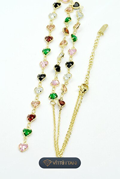 Çelik Renkli Taş Detaylı Altın Renk Y Kolye