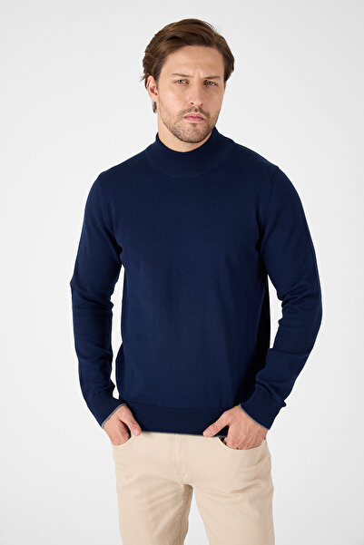 hateko Синій 100% бавовняний чоловічий светр з напівкомірцем