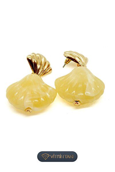 Çelik İstiridye Figürlü Altın Renk Küpe