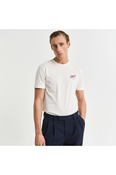 Gant Erkek Krem Regular Fit Bisiklet Yaka Logolu T-Shirt