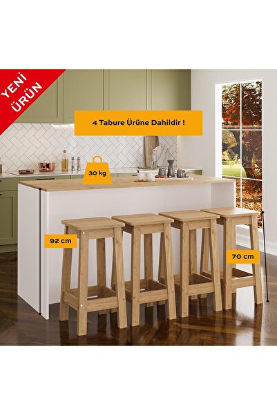 Bimossa Kahlo G4612 4Adet Sepet Tabure Mutfak Ada 160cm Sepet Üst Beyaz Bar Masa Kahve Köşesi Saklama Dolabı