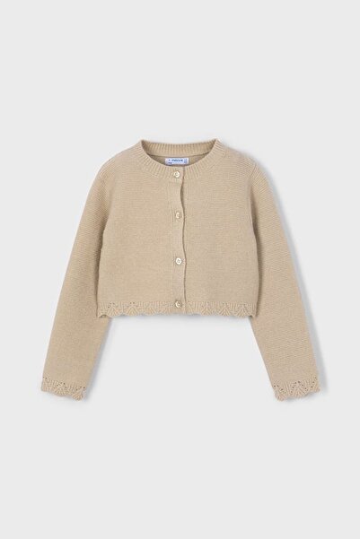 MAYORAL سترة تريكو قصيرة مزينة بتفاصيل مخرزة لامعة للبنات - بيج