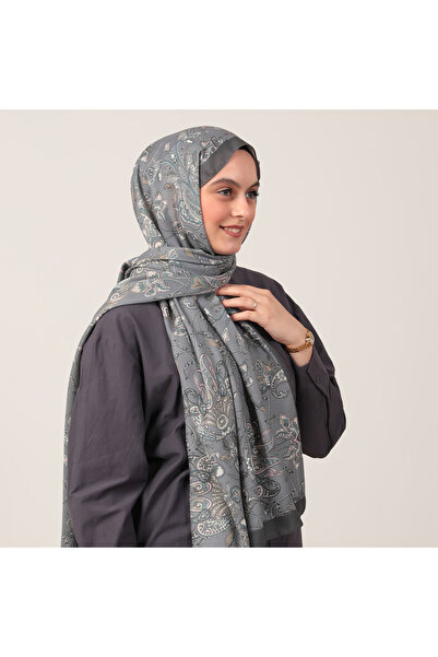ipekistanbul Şal din mătase de bumbac - Model floral Paisley - Gri închis