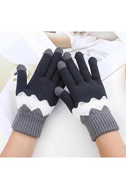 Flippy Women's Wavy Touchscreen Gloves, Acrylic Knit, Universal Size, Grey/White