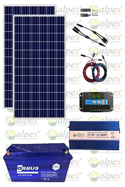 TSM ENERJİ 1200W Güneş Enerjisi Solar Paket 2x250W Panel 100Ah Jel Akü 1200W İnverter TV ve Aydınlatma Uyumlu