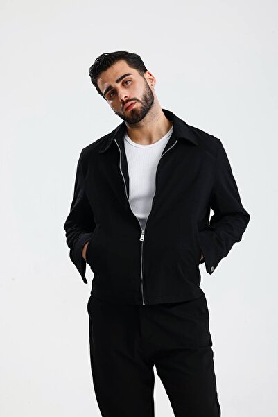 İLKCET MODA Men's Black Single Collar Zippered Seasonal Jacket
