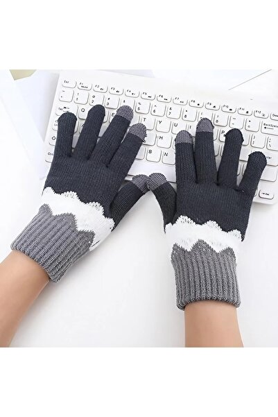Flippy Women's Wavy Touchscreen Gloves, Acrylic Knit, Universal Size, Grey/White