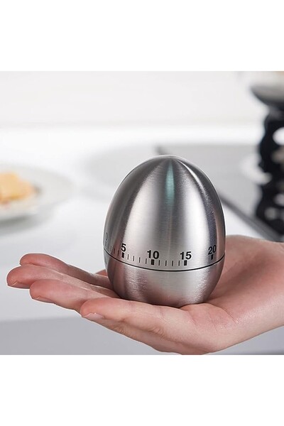 Danex Cronometru de bucătărie, rabatabil, mecanic, formă de ou, oțel inoxidabil, cronometru 60 min, 8 x 6 cm, argintiu
