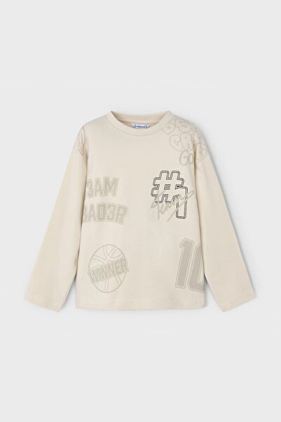 MAYORAL Erkek Çocuk Basketbol Temalı Grafik Baskılı Uzun Kollu T-Shirt - Bej