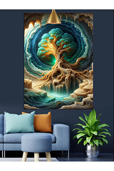 KanvasSepeti Дърво, живеещо сред вълните Маслена живопис Текстуриран високока...