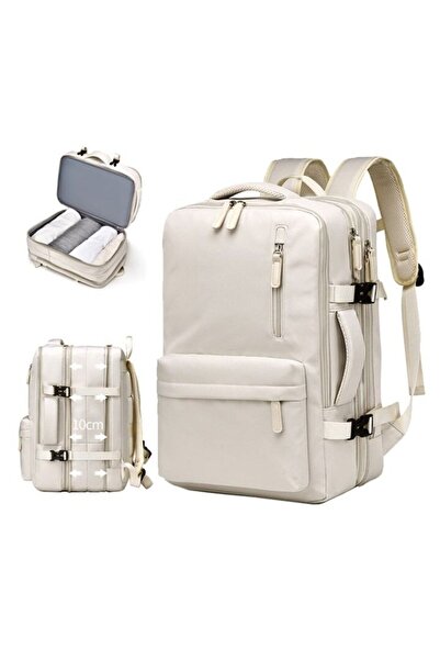 OEM 3-in-1 Travel Backpack – Beige, Suitcase Opening, USB Port, Ergonomic Design, Expandable