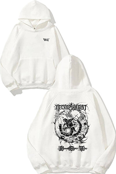 THEWERT Necrop Hagıst Design Бяла суитшърт с качулка и печат на гърба
