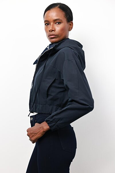 5in1Canpolat Navy Blue Hooded Bomber Jacket 5089