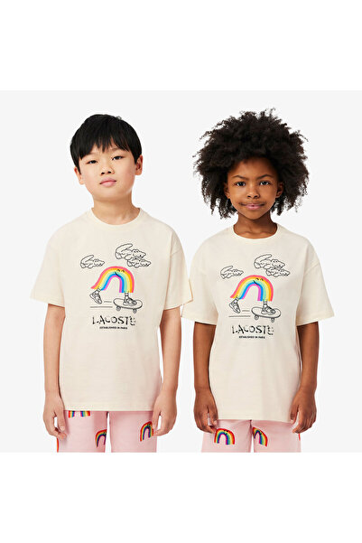 Lacoste Çocuk Bisiklet Yaka Desenli Krem T-Shirt