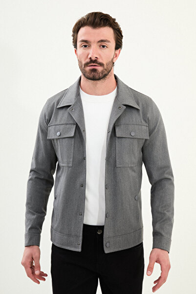 Mcr Plain Slim Fit Shirt Collar Men's Coat Gray - 39657.25K