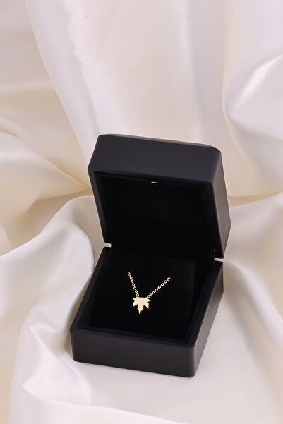 Lucente Jewellery Luxury Serisi Işıklı Hediye Kutulu 925 Ayar Altın Gümüş Kaplama Çınar Yaprağı Kolye