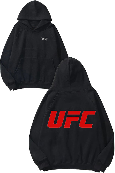 THEWERT Hanorac negru cu glugă cu imprimeu pe spate UFC 1 Design