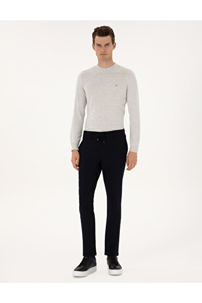 Pierre Cardin Mornarsko plave Slim fit elastične platnene pantalone sa kablov...