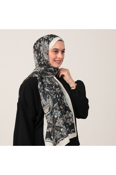 ipekistanbul شال من القطن والحرير - نقشة زهور بيزلي - أسود كريمي