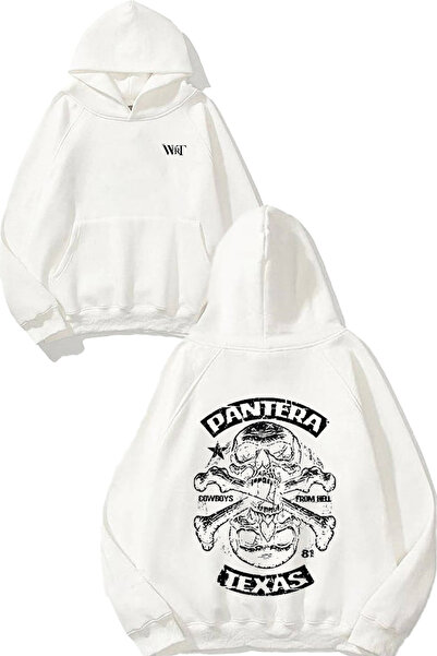 THEWERT Λευκό φούτερ με κουκούλα με στάμπα στην πλάτη Pantera Rock 1 Design