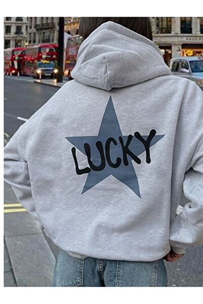 Kalic Studio هودي لاكي ستار مقاس كبير باللون الرمادي